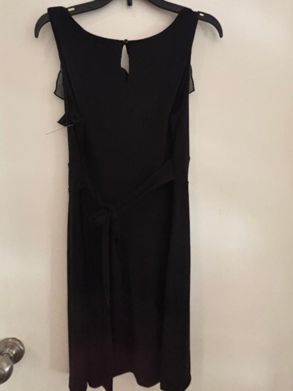 B-Wear California Dress Women’s S Black Stretch Knit Ruffle bib front collar Sle